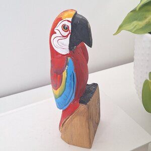 Vintage Hand Carved Macaw Parrot Wood Bird Figurine carving